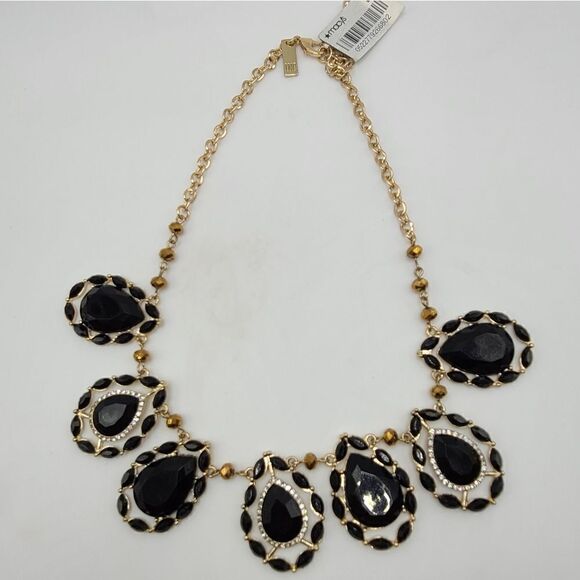 INC International Concepts Black and gold rhinestones necklace - Picture 2 of 8